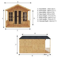 8 X 12 (2.38m X 3.62m) Mercia Premium Traditional T&G Summerhouse With Veranda - dimensions