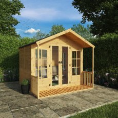 8x8 Mercia Premium Traditional Summerhouse with Veranda - in situ, angle view