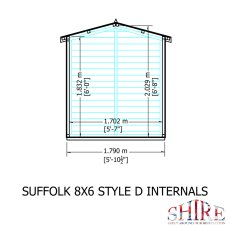 8x6 Shire Suffolk Professional Shed - internal dimensions