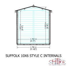 10x6 Shire Suffolk Professional Shed - internal dimensions