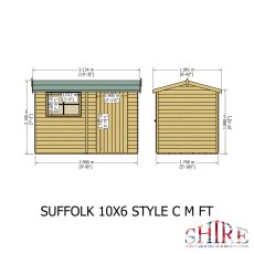 10x6 Shire Suffolk Professional Shed - dimensions