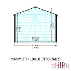 10x10 Shire Mammoth Professional Shed - internal dimensions