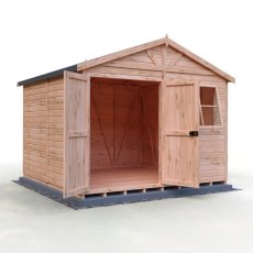 10x10 Shire Mammoth Professional Shed - isolated side angle view, doors open