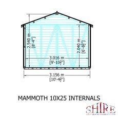 10x25 Shire Mammoth Professional Shed - internal dimensions