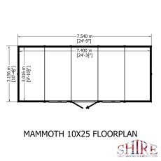 10x25 Shire Mammoth Professional Shed - footprint