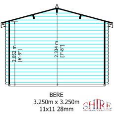 11G x 11 Shire Bere Log Cabin (28mm Logs) - internal dimensions