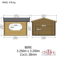 11G x 11 Shire Bere Log Cabin (28mm Logs) - measurements