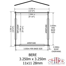 11G x 11 Shire Bere Log Cabin (28mm Logs) - dimensions