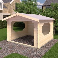 11G x 11 Shire Bere Log Cabin (28mm Logs) - in situ, angle view