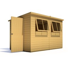 10x6 Shire Caldey Professional Pent Shed - isolated angle view, doors open
