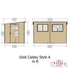 10x6 Shire Caldey Professional Pent Shed - dimensions