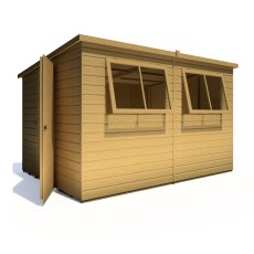 10x8 Shire Caldey Professional Pent Shed - isolated angle view - doors open