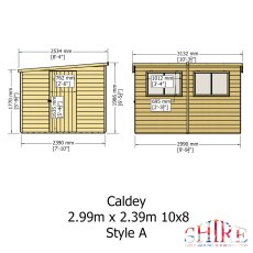 10x8 Shire Caldey Professional Pent Shed - dimensions