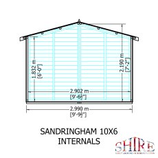 10x6 Shire Gold Sandringham Summerhouse - internal dimensions