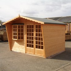 10x6 Shire Gold Sandringham Summerhouse - in situ, angle view