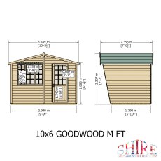 10x6 Shire Gold Goodwood Summerhouse - dimensions