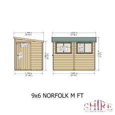 9x6 Shire Norfolk Professional Pent Shed - dimensions