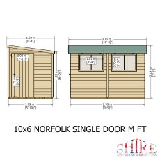 10x6 Shire Norfolk Professional Pent Shed - dimensions