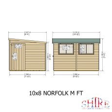 10x8 Shire Norfolk Professional Pent Shed - dimensions