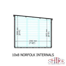 10x8 Shire Norfolk Professional Pent Shed - internal dimensions