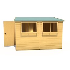 10x8 Shire Norfolk Professional Pent Shed - isolated side view, doors open