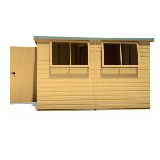 10x10 Shire Norfolk Professional Pent Shed - isolated side view, doors open