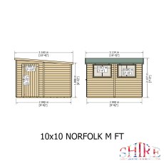10x10 Shire Norfolk Professional Pent Shed - dimensions