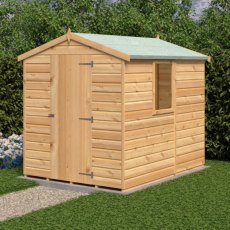 7x5 Shire Shiplap Shed - in situ, angle view, doors closed