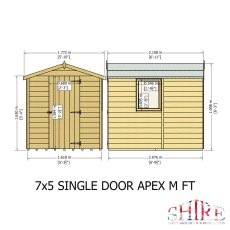 7x5 Shire Shiplap Shed - dimensions