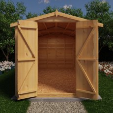 12x6 Shire Value Overlap Shed - Windowless - in situ, front view, doors open