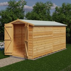 12x6 Shire Value Overlap Shed - Windowless - in situ, angle view, doors open