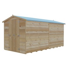 12x6 Shire Value Overlap Shed - Windowless - in situ, angle view, doors closed