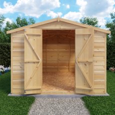 10 x 8 Shire Value Overlap Apex Garden Shed with Double Doors - in situ, front view, doors open