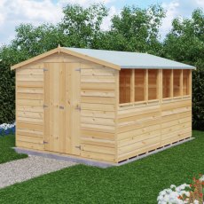 10 x 8 Shire Value Overlap Apex Garden Shed with Double Doors - in situ, angle view, doors closed