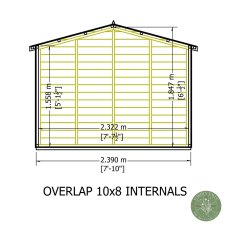 10 x 8 Shire Value Overlap Apex Garden Shed with Double Doors - internal dimensions