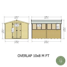 10 x 8 Shire Value Overlap Apex Garden Shed with Double Doors - dimensions