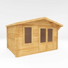 4mx3m Mercia Retreat Log Cabin (28mm to 44mm Logs) - UPVC - isolated angled view with door closed