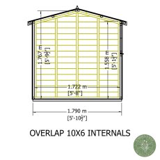 10x6 Shire Value Overlap Apex Shed with Double Doors - internal dimensions