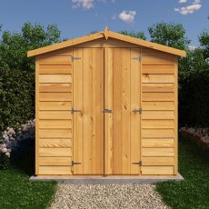 10x6 Shire Value Overlap Apex Shed with Double Doors - in situ, front view, doors closed