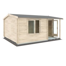 14Gx17 Shire Twyford Log Cabin (34mm to 70mm Logs) - isolated back angle view, doors open