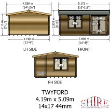 14Gx17 Shire Twyford Log Cabin (34mm to 70mm Logs) - footprint