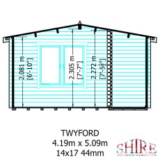 14Gx17 Shire Twyford Log Cabin (34mm to 70mm Logs) - internal dimensions