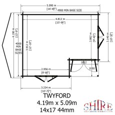 14Gx17 Shire Twyford Log Cabin (34mm to 70mm Logs) - footprint