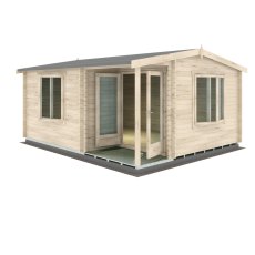 14Gx17 Shire Twyford Log Cabin (34mm to 70mm Logs) - isolated angle view, doors open