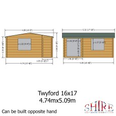 16Gx17 Shire Twyford Log Cabin (34mm to 70mm Logs) - dimensions