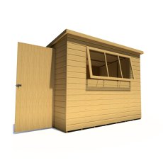 8x6 Shire Caldey Professional Pent Shed - isolated angle view, doors open