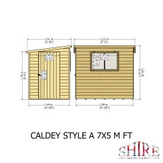7x5 Shire Caldey Professional Pent Shed - dimensions