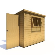 7x5 Shire Caldey Professional Pent Shed - isolated angle view, doors open