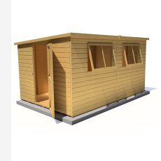 12x8 Shire Caldey Professional Pent Shed - isolated angle view, doors open