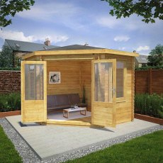 3mx3m Mercia Corner Log Cabin (28mm to 44mm Logs) - lifestyle door open